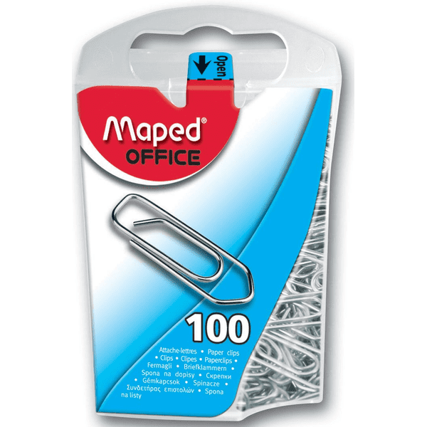 Maped Steel Paper Clips In Reusable Plastic Case X100Pcs
