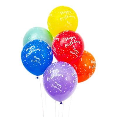 Balloons Happy Birthday X6 Mixed Colours For Helium Or Air