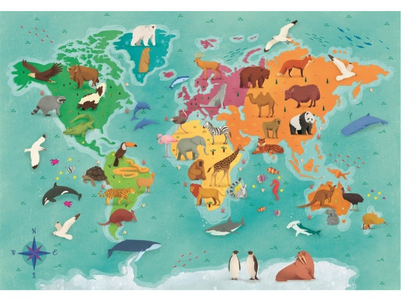 Puzzle 250 Mappe Geo Mondo/Animali