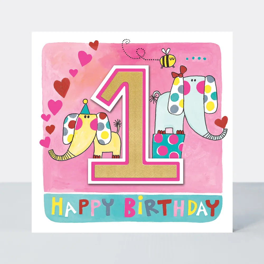 Happy Birthday 1st Birthday Card with Elephants