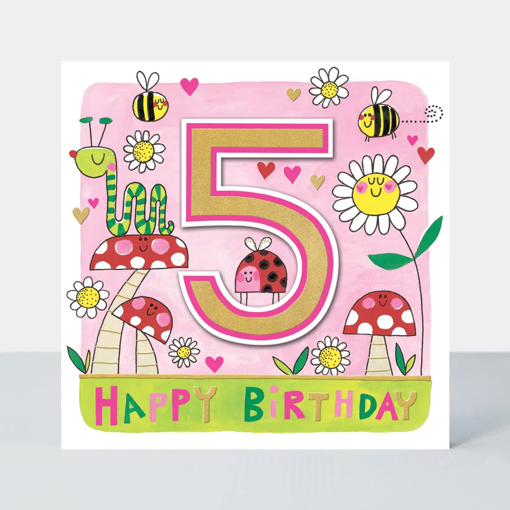 Happy Birthday 5th Birthday Card with Ladybug and Bee