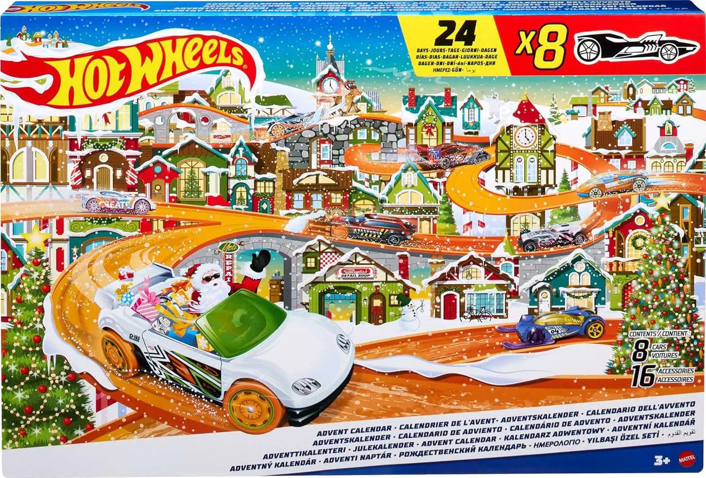 Hot Wheels Advent Calendar With 8 1:64 Scale Vehicles - 16 Accessories & Playmat For Kids & Collectors