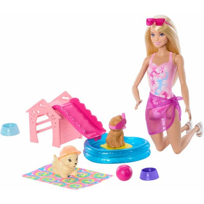 Barbie Puppy Pool Party Playset with Fashion Doll and Accessories