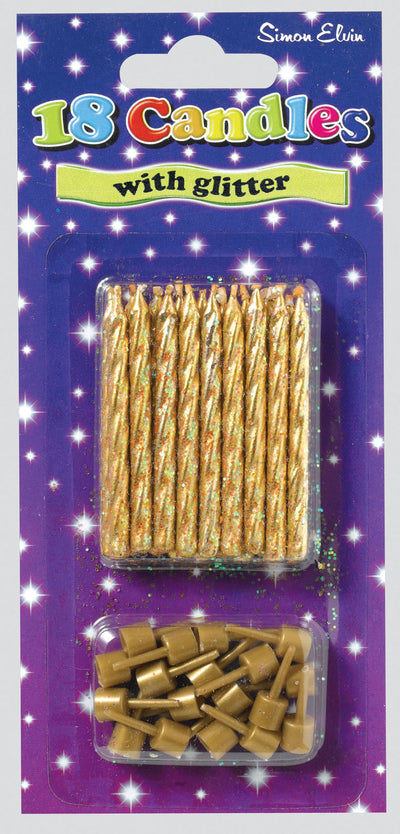 Gold With Glitter Candles X18
