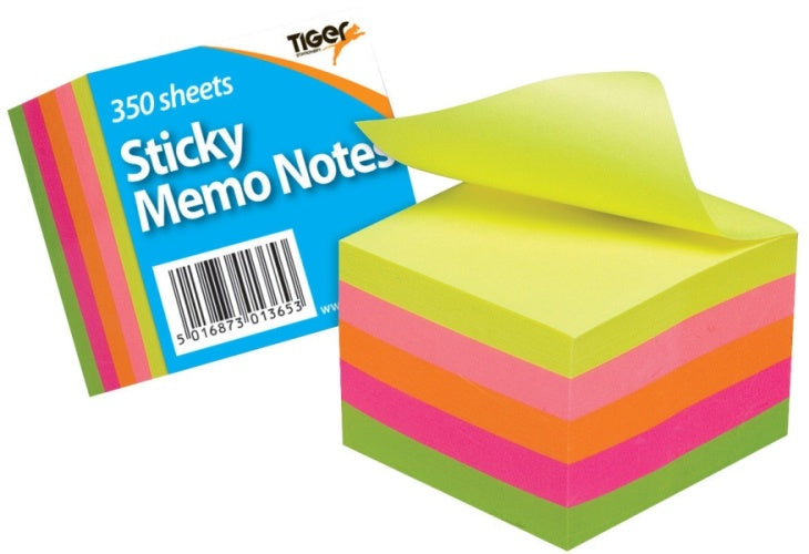 Sticky Notes 50 × 50mm Block x 350 Sheets - Neon Colours