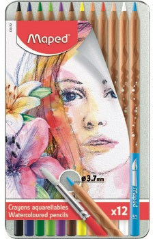 Metal Box X12 Aquarel Pencils + Brush