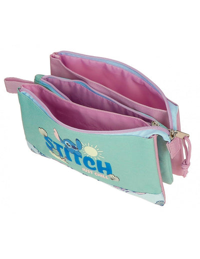 Stitch just chill - pencil case 2 zip 3 compartments