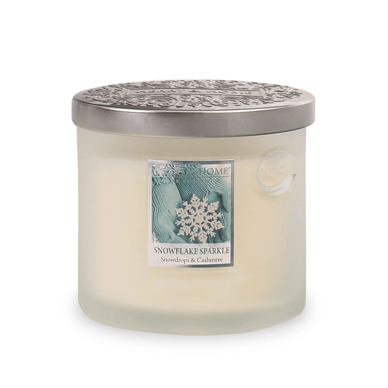 HEART & HOME DOUBLE WICK CANDLE 220g SNOWFLAKE SPARKLE
