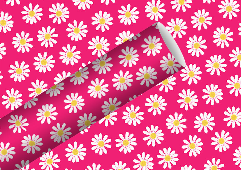 Wrapping Paper 2M X 70 Cm Pink/White Flowers