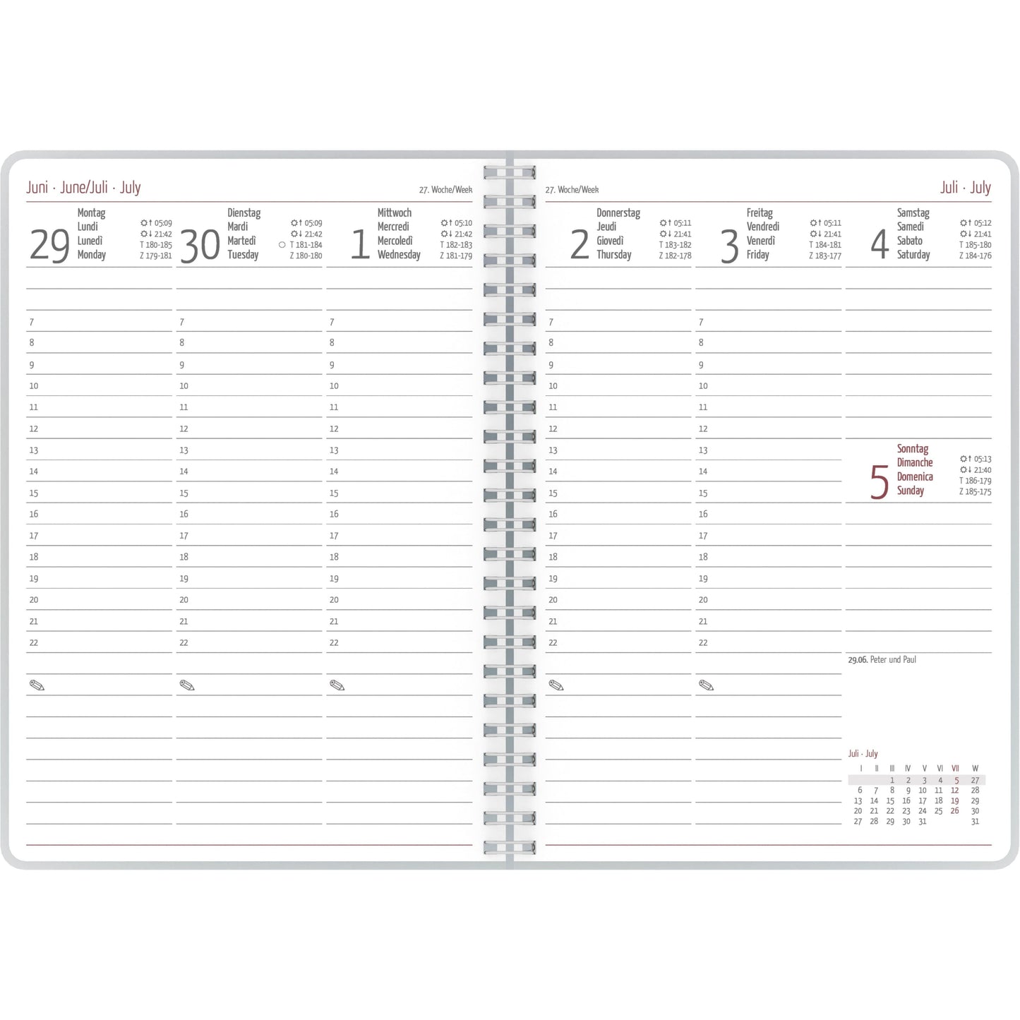 Spiral Diary 2026 A5 one week on 2 pages