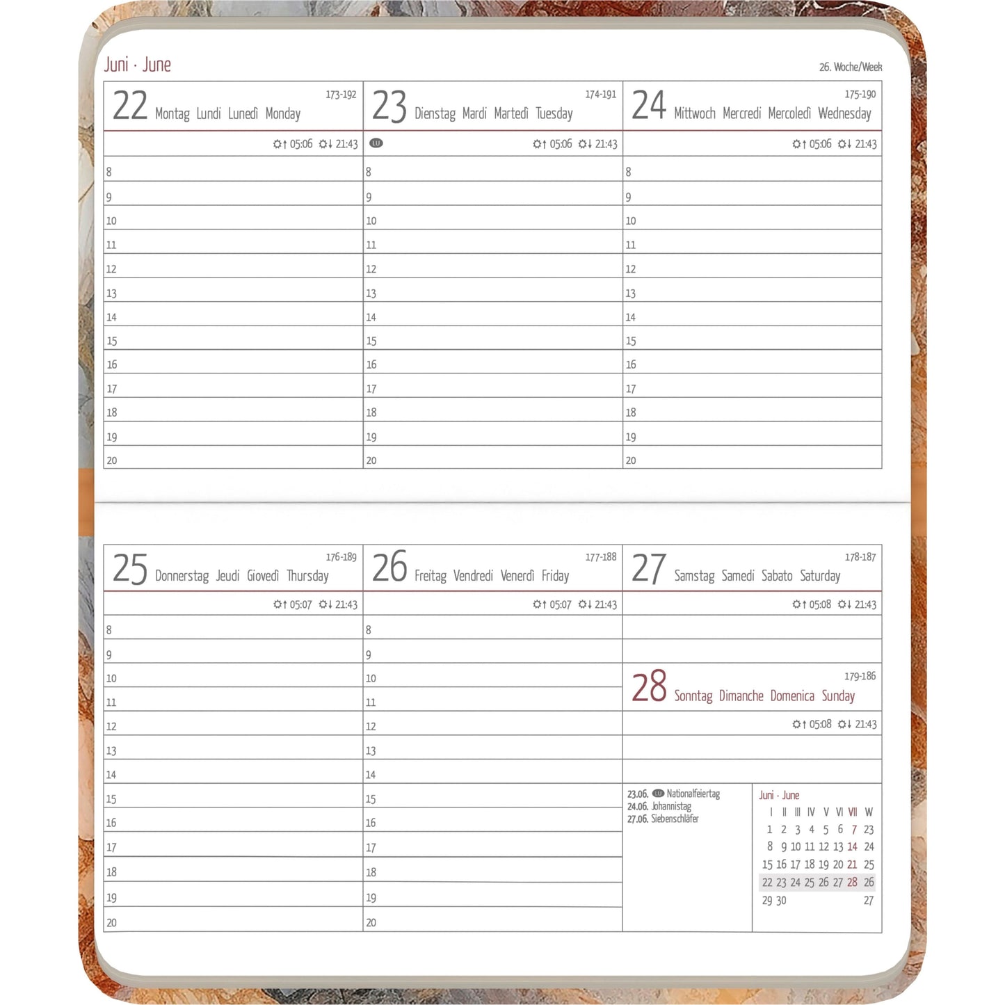 Ladytimer Pad Marble 2026 Pocket Calendar 15.6x9 cm