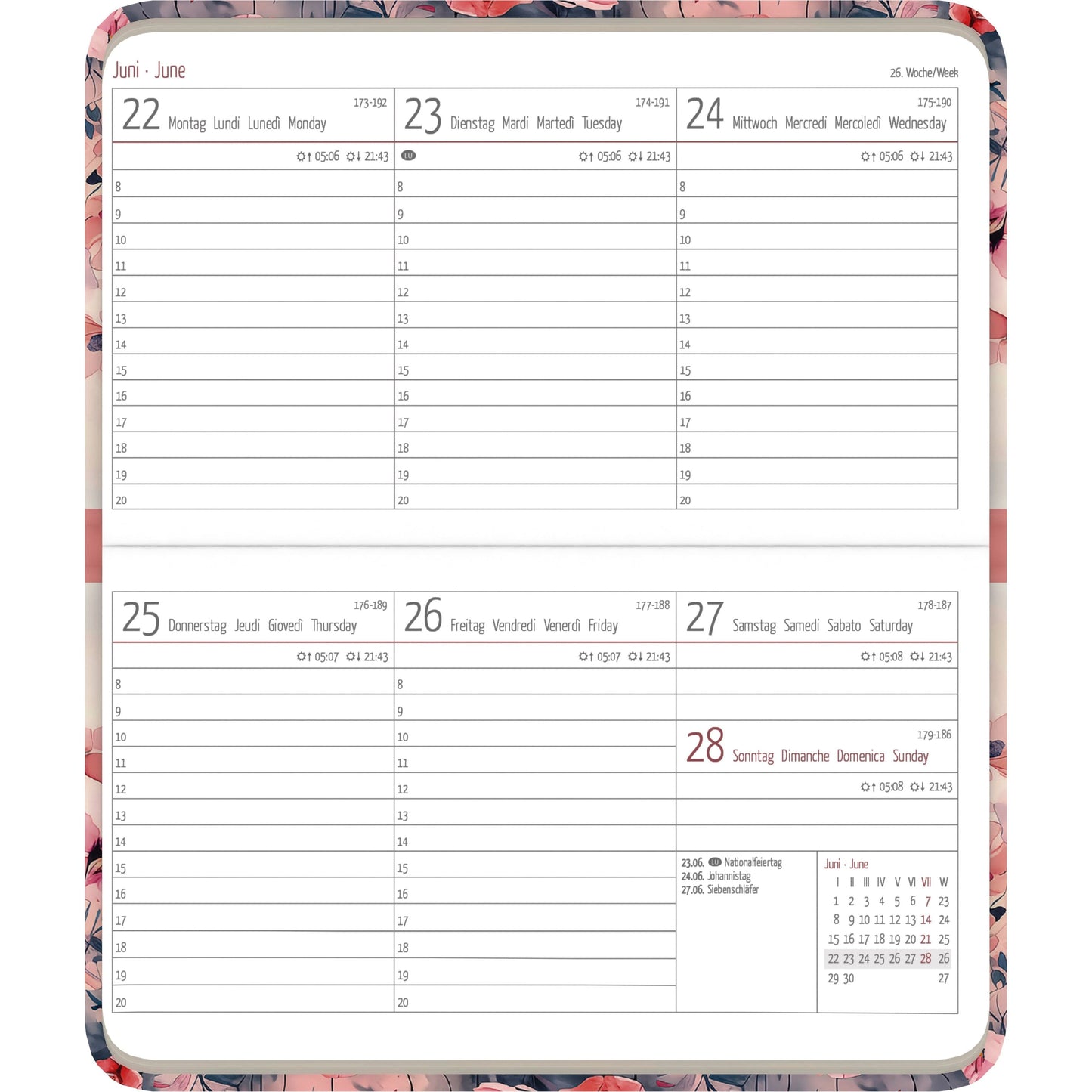 Ladytimer Pad Flower Field 2026 - Diary 6x9 cm one week on 2 pages