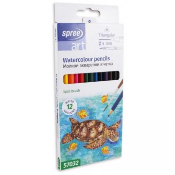 Triangular Watercolor Pencils - x12 Colors with Brush