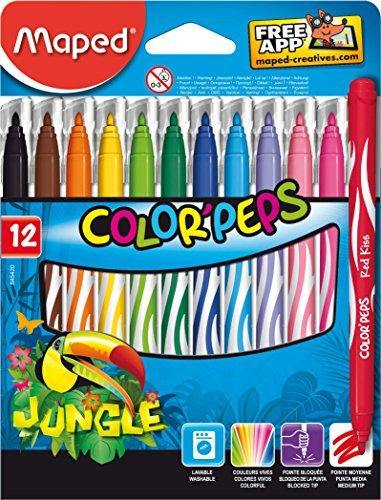 Washable Felt-Tip Pens X12 Colour Peps Jungle