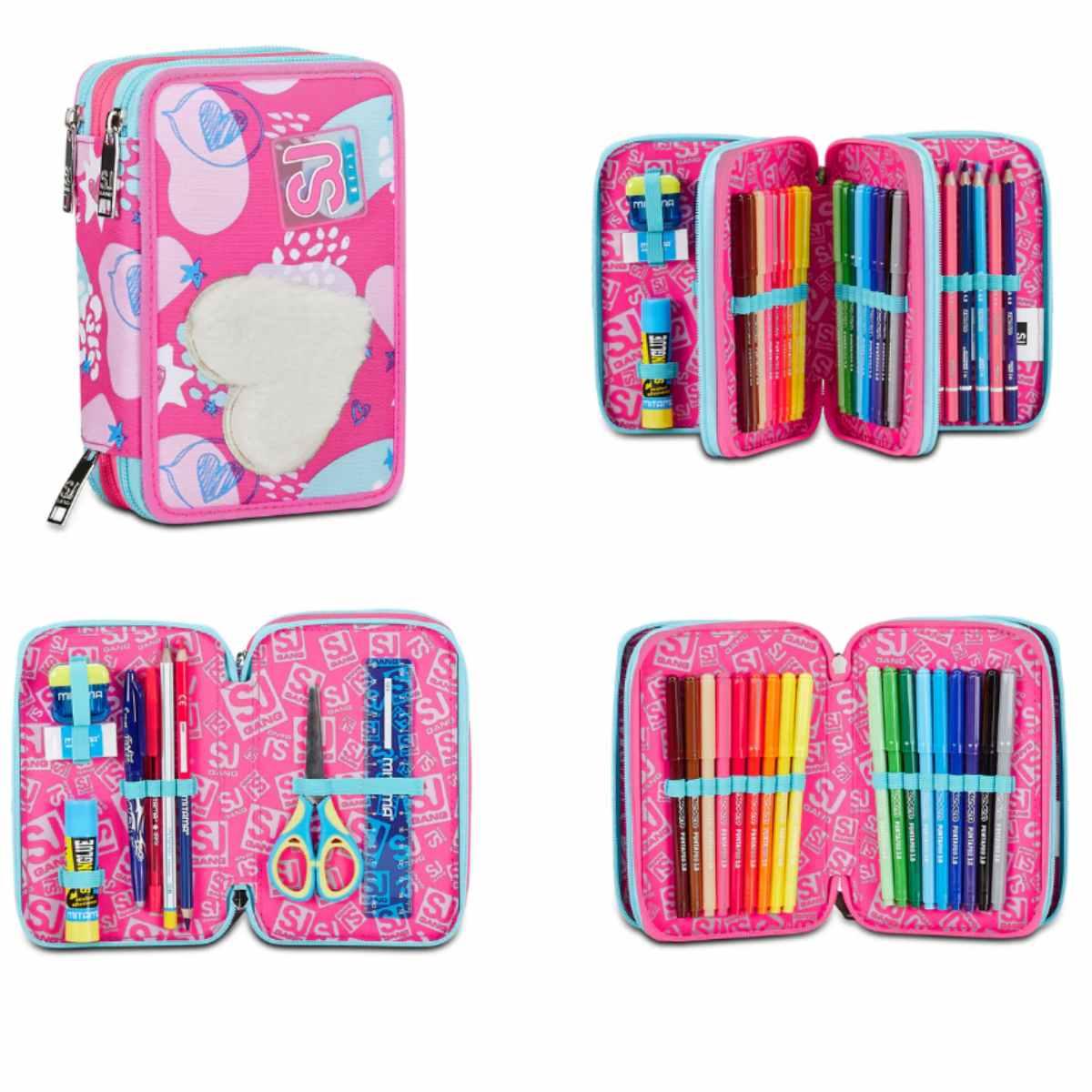 Seven 3 Zip Large Filled Pinkfur Girl Pencil Case 45Pcs