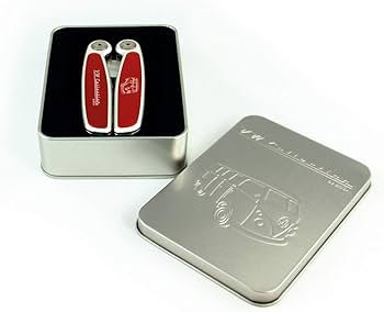 VW Collection 8 in 1 Stainless Steel Folding Multifunction Tool in Retro Vintage Style with T1 Bus - Silhouette/Red