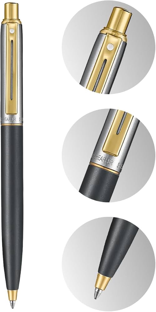 Sheaffer Sentinel Metal Matte Black Barrel and Brushed Chrome Cap Ballpoint Pen with Gold-Plated Trims