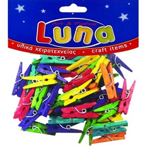 Wooden Pegs Coloured 25Mm - 45Pcs