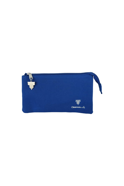 Pencil Case 2 Zip 3 Pockets Blue