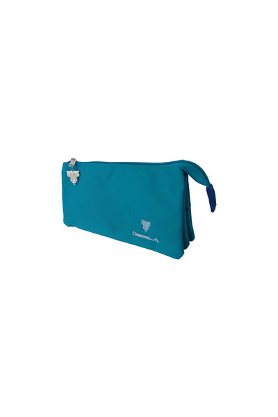 Pencil Case 2 Zip 3 Pockets  Turquoise