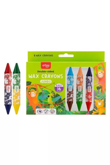 Easy Jumbo Double-sided Wax Crayons - 8 pcs 16 colours