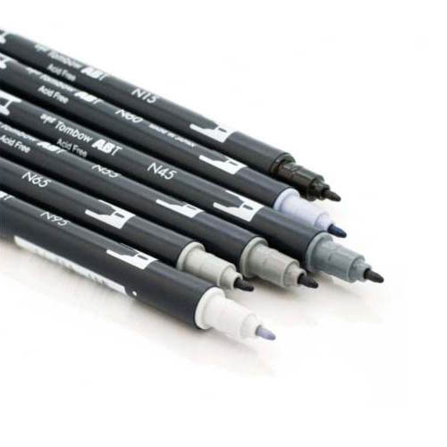 Tombow Dual Brush Pen Set 6 Grey Colors