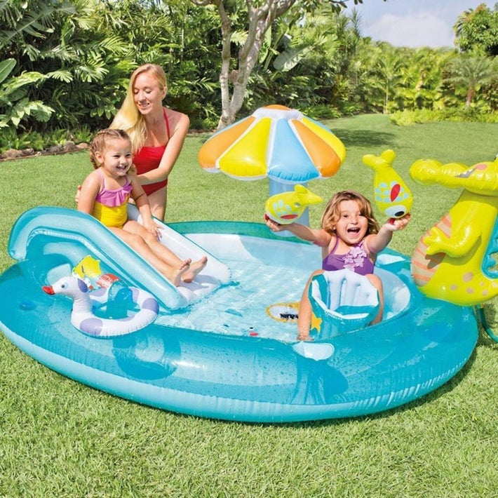 Crocodile Design Pool Fantastic Water Slide With A Landing Mat For Extra Padding - 201 X 170 X 84Cm