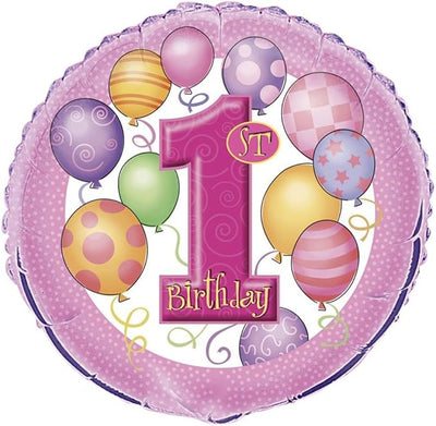Foil 1st Birthday Foil pink Balloon - Air or Helium.
