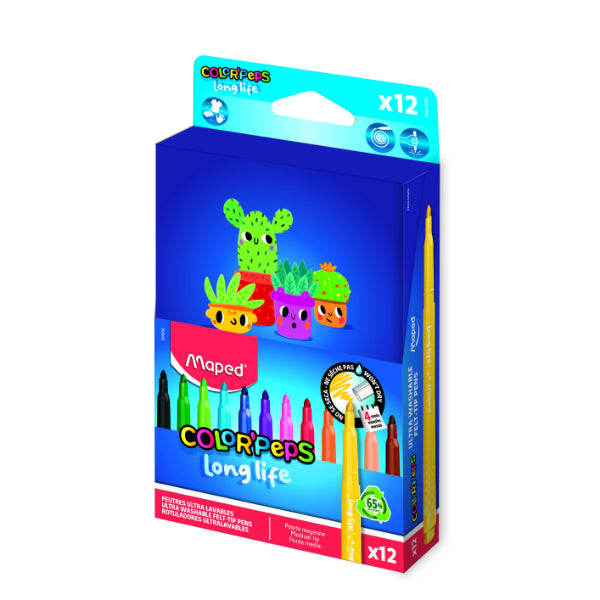 MAPED Color Peps Long Life Washable Felt-Tip Pens x12 pcs