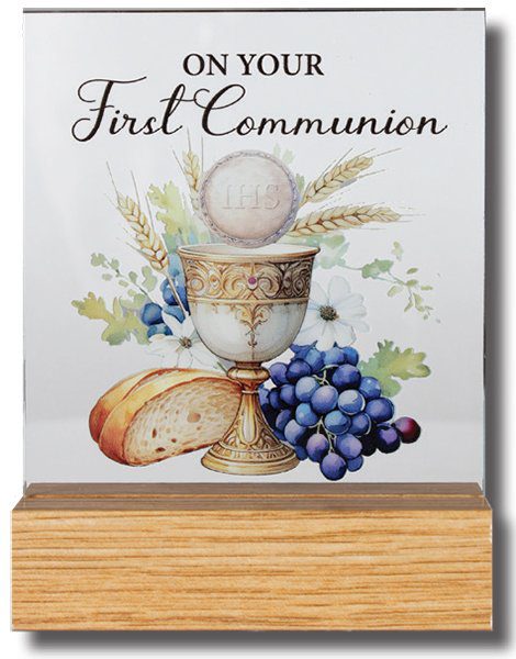 Standing Glass Plaque for Holy Communion