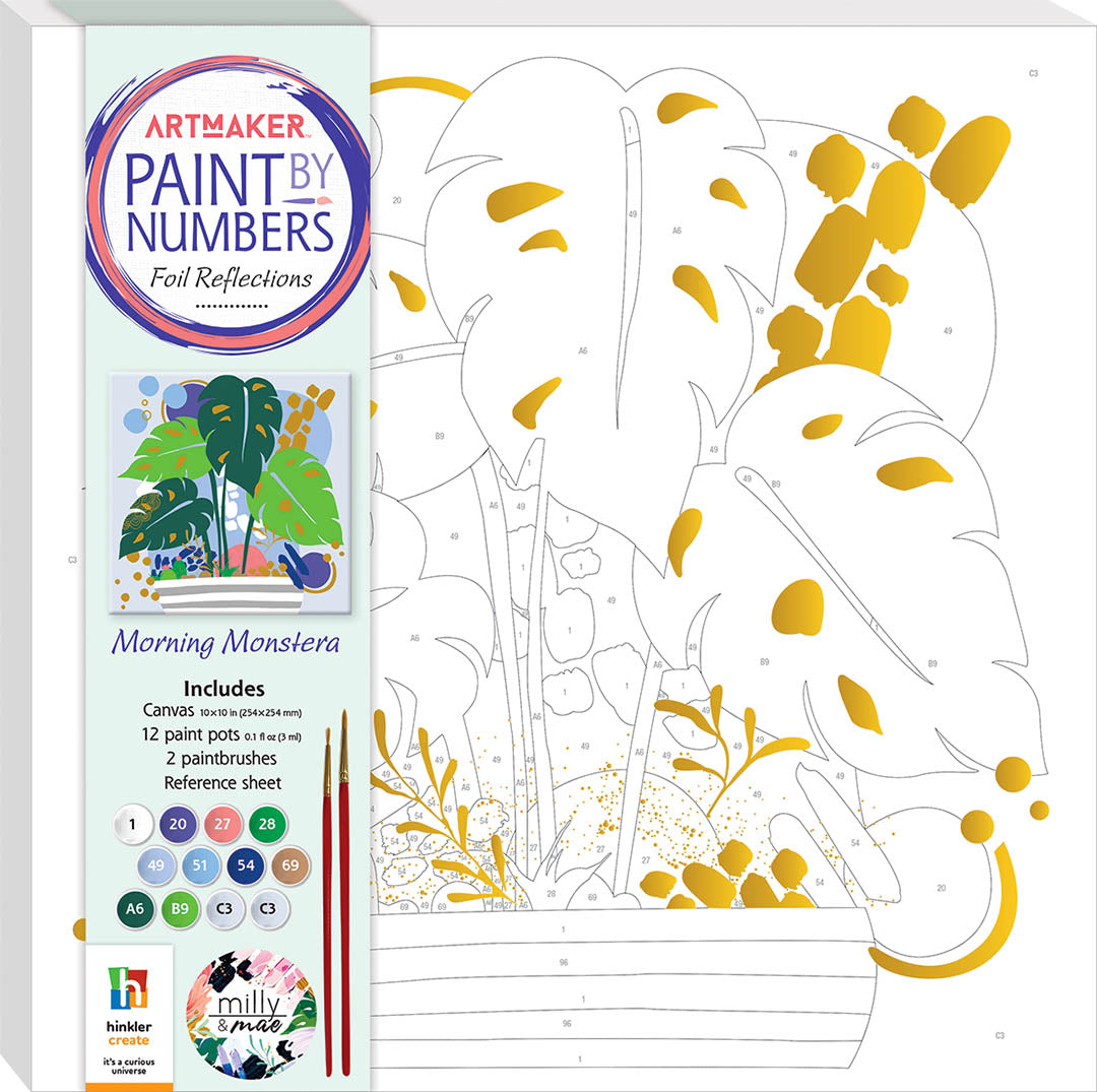 Paint By Numbers Foil Reflections - Morning Monstera - 12 Paints 2 Brushes