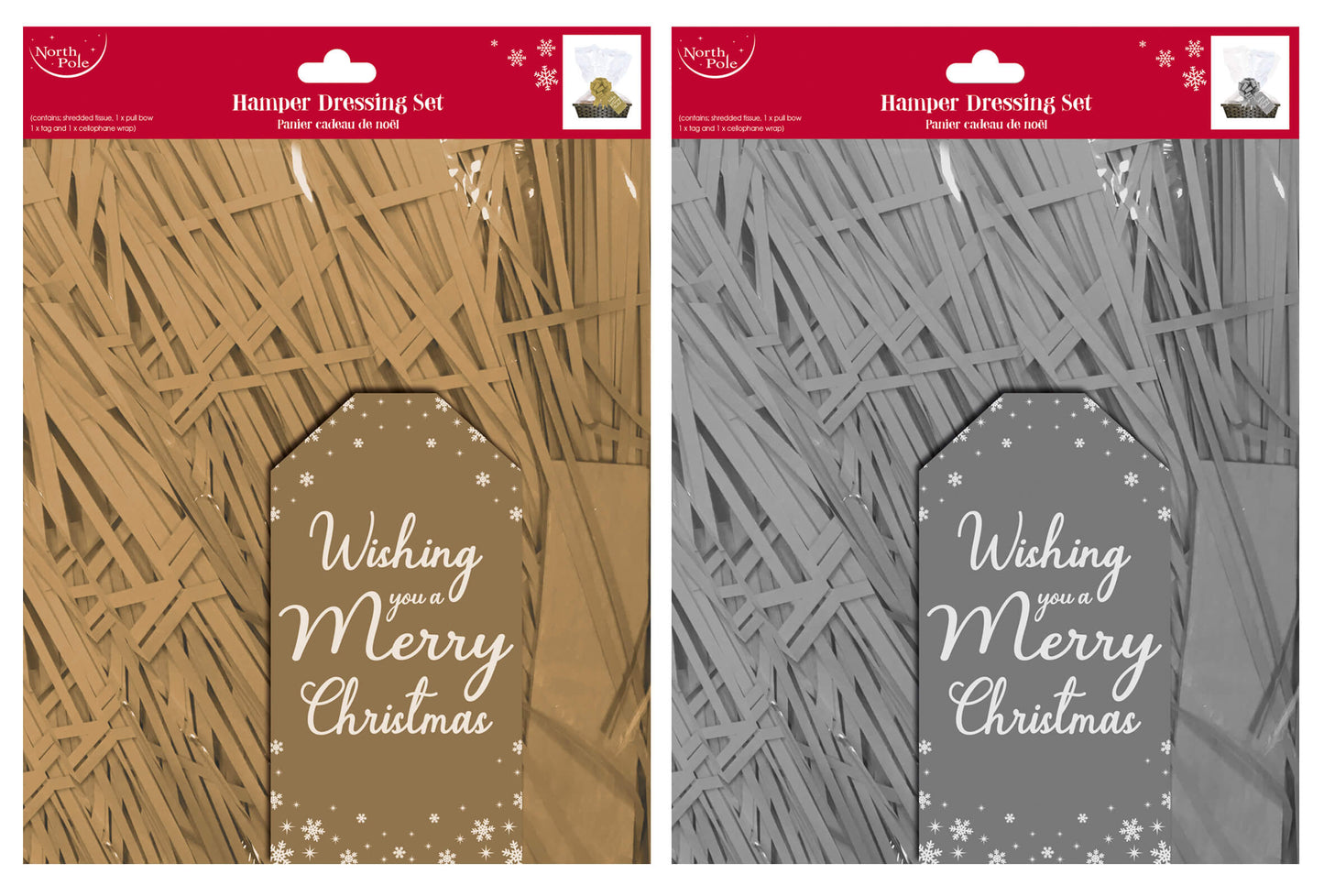 Christmas Gift Tag - Flower Ribbon - Shredded Tissue Silver - Cellophane Wrap