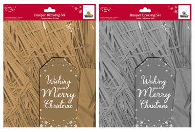 Christmas Gift Tag - Flower Ribbon - Shredded Tissue  Silver - Cellophane Wrap