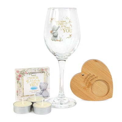 Wine glass tealight holder & secret message tealights gift set