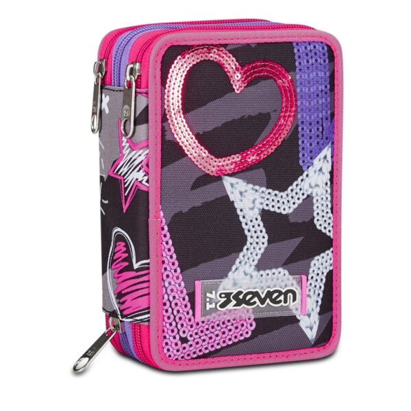 Seven 3 Zip Large Filled Draft Heart Pencil Case 45Pcs