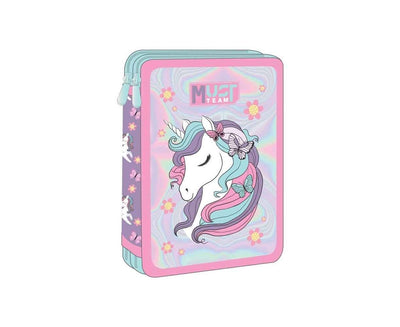 Unicorn 2 zip pencil case Filled