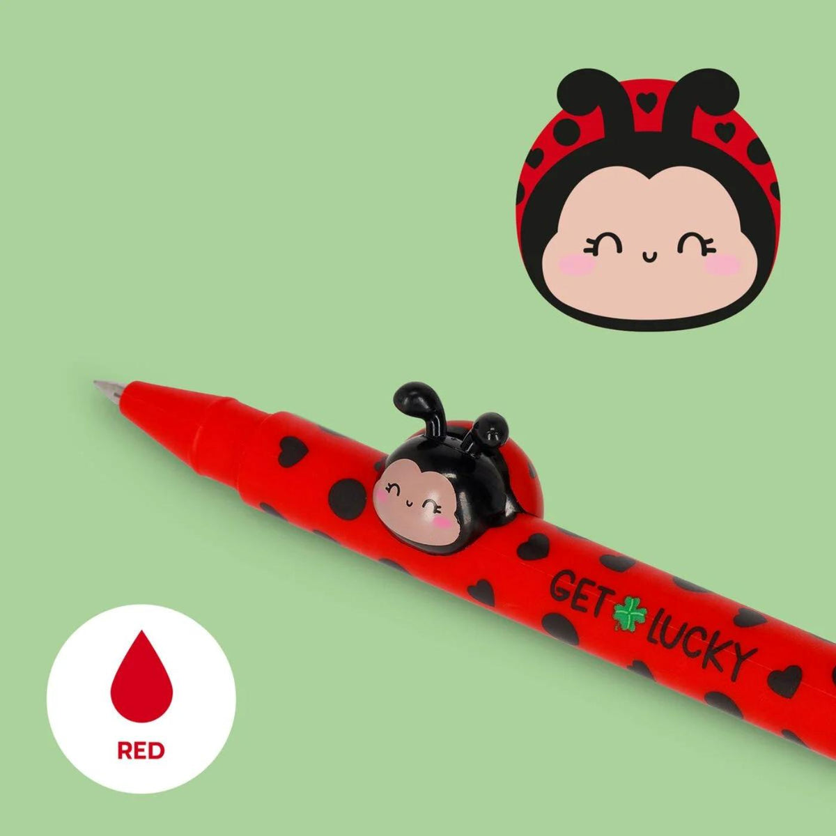 Legami Lovely Friends Gel Pen - Ladybug “Get Lucky,” 0.5 mm, Red Ink