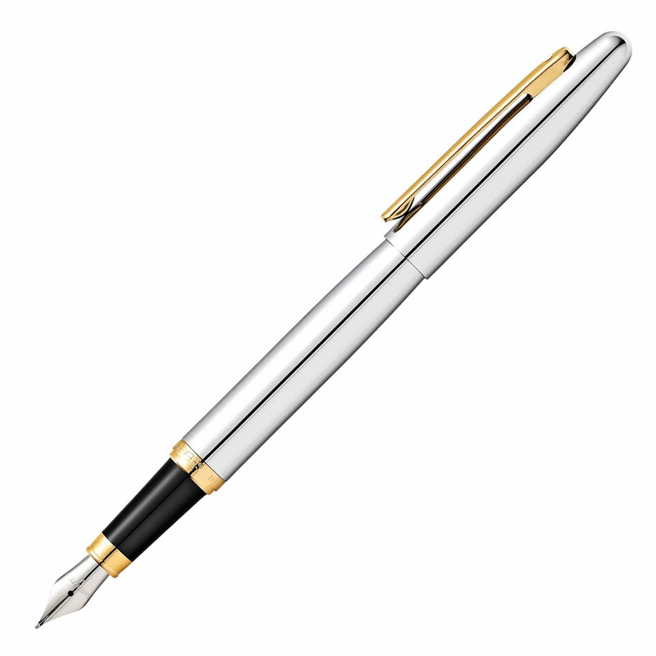 Sheaffer Fountain Pen Medium Nib Polished Chrome W/ Gold Trim
