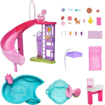 Barbie Dream Pool Playset with Slide & Bubbling Hot Tub