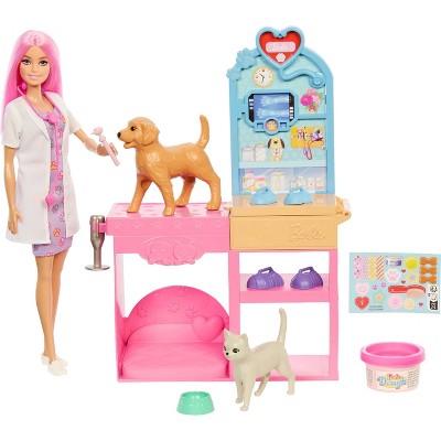 Barbie Fast Cast Veterinarian Clinic Playset with Pink Hair Doll