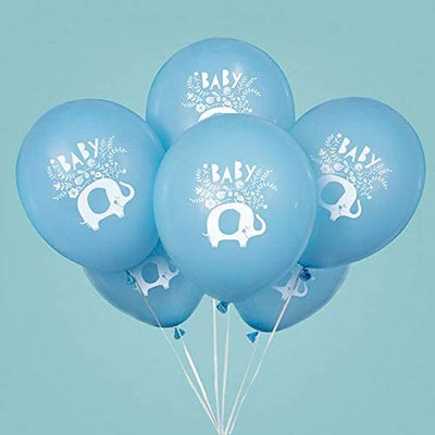 Unique Blue Floral Elephant Baby Shower Latex Balloons x8 pcs