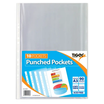 Multi Punched A3 Size Portrait Punched Pockets - 1 Pkt X 10Pcs