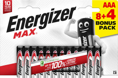 Energizer MAX Alkaline AAA 1.5V Batteries - 8+4 Pack
