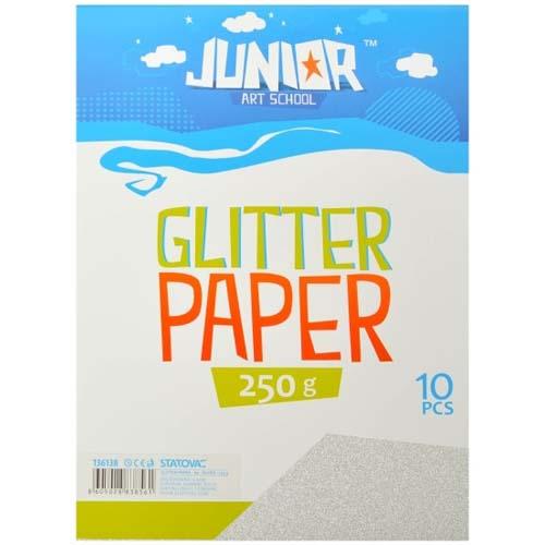 Glitter Cardboard A4 250G - Silver X 10