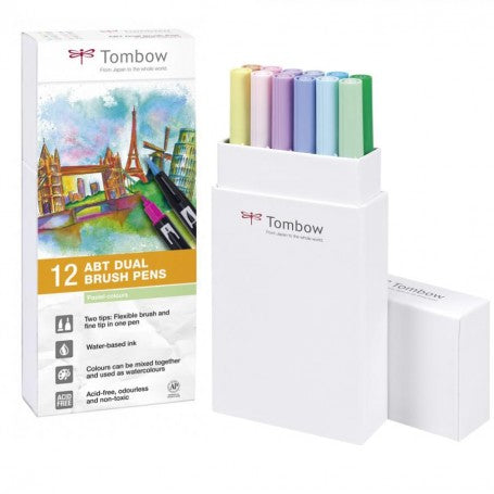 Tombow Dual Brush Pens Set Of 12Pcs - Pastel Colours
