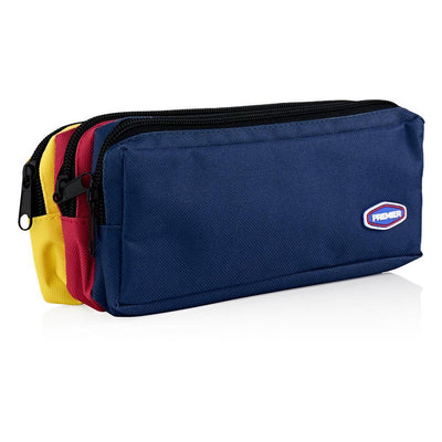 Triple Pocket Pencil Case Yellow Red Blue