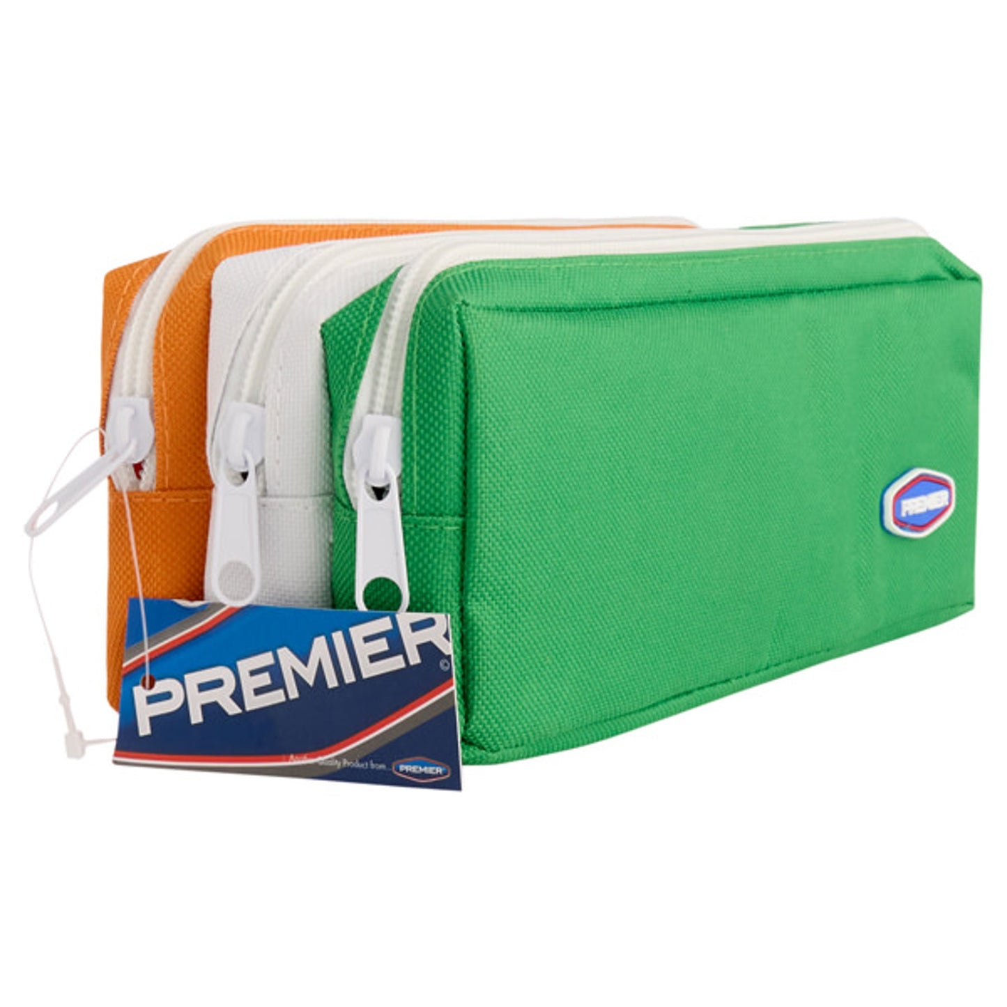 Triple Pocket Pencil Case Orange White Green