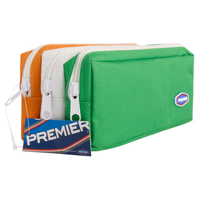 Triple Pocket Pencil Case Orange White Green