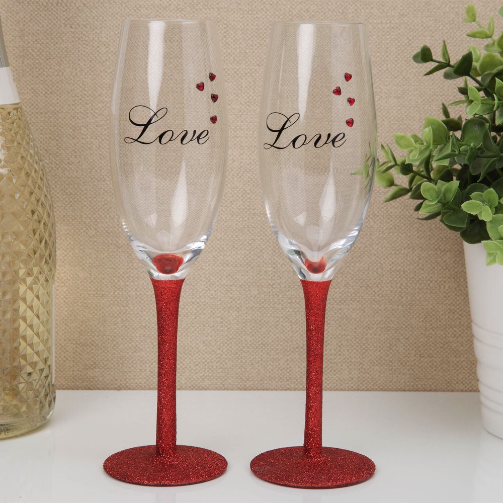 Set Of 2 Champagne Flutes 'Love'