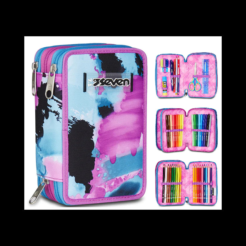 SEVEN QUICK GRAFFITI GIRL Filled 3 zip pencil case